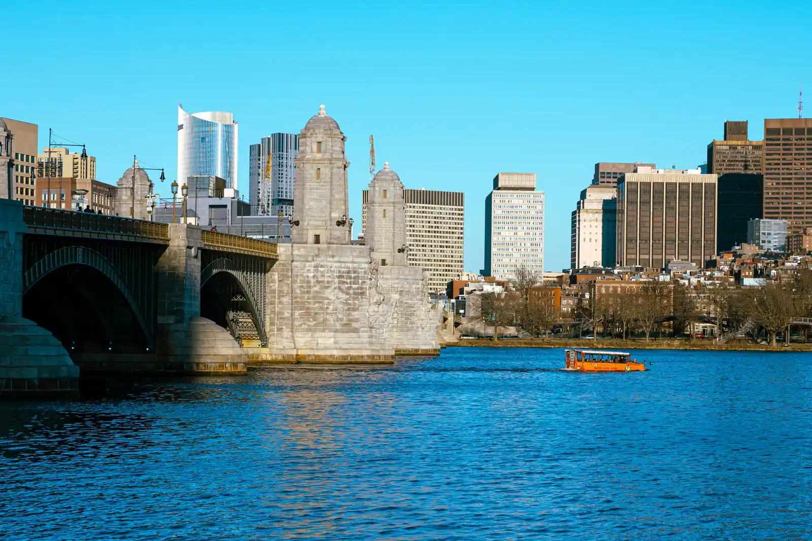 Boston skyline and Longfellow Bridge over the Charles River