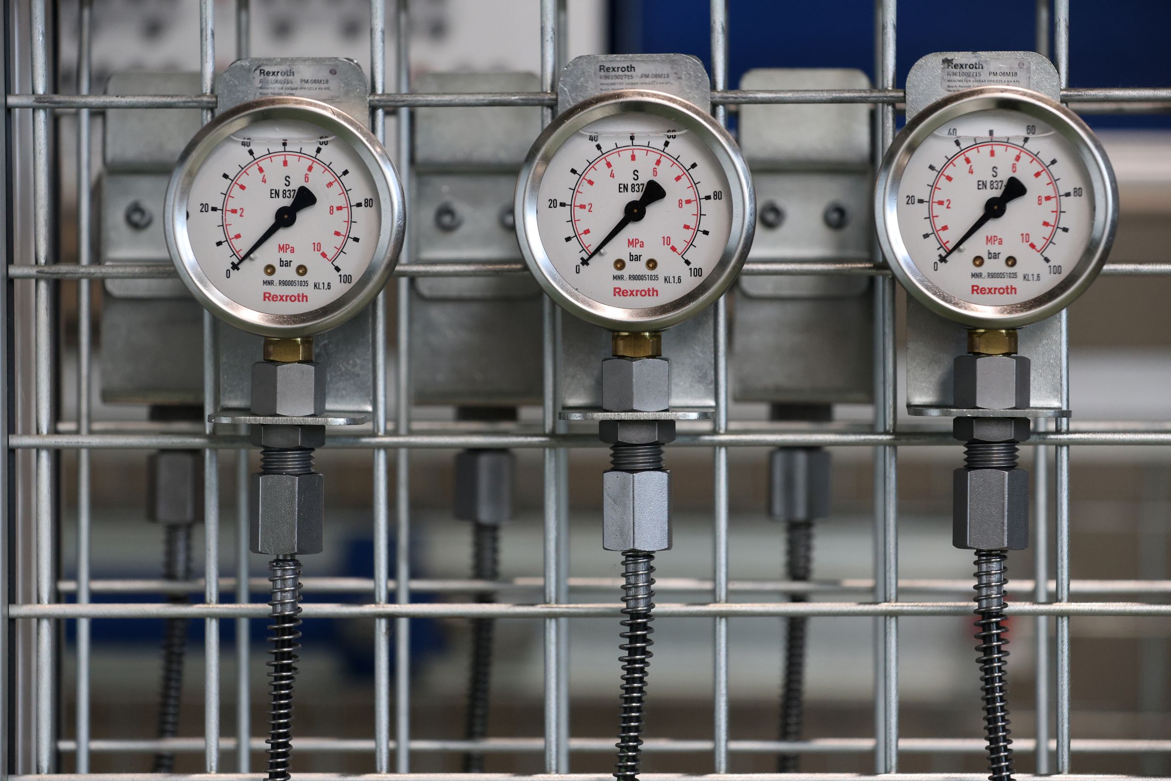 Row of pressure gauges on a panel