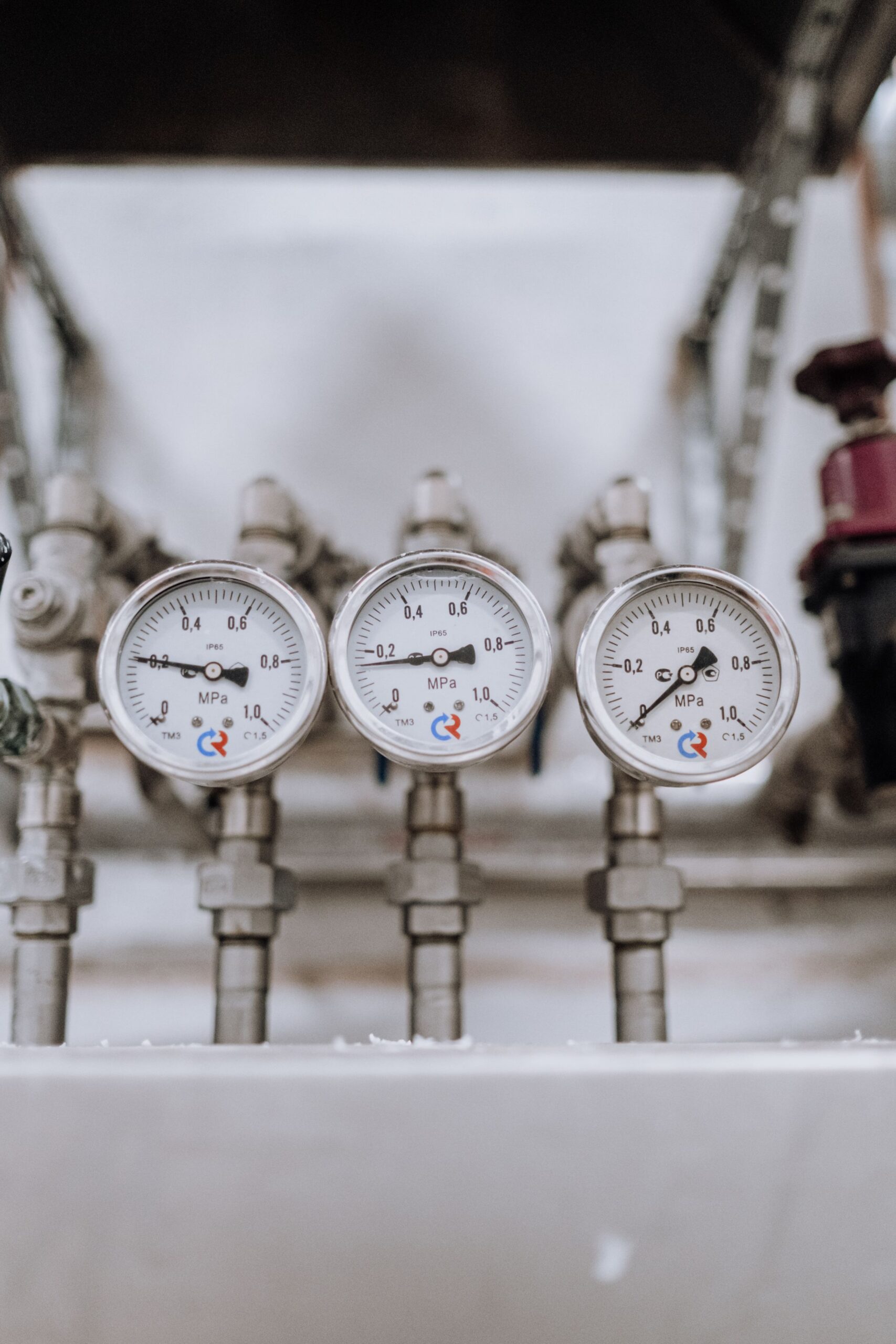 Pressure gauges on indoor piping