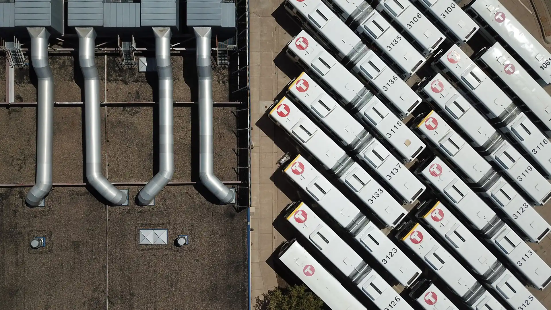 Aerial view of a commercial rooftop with HVAC equipment